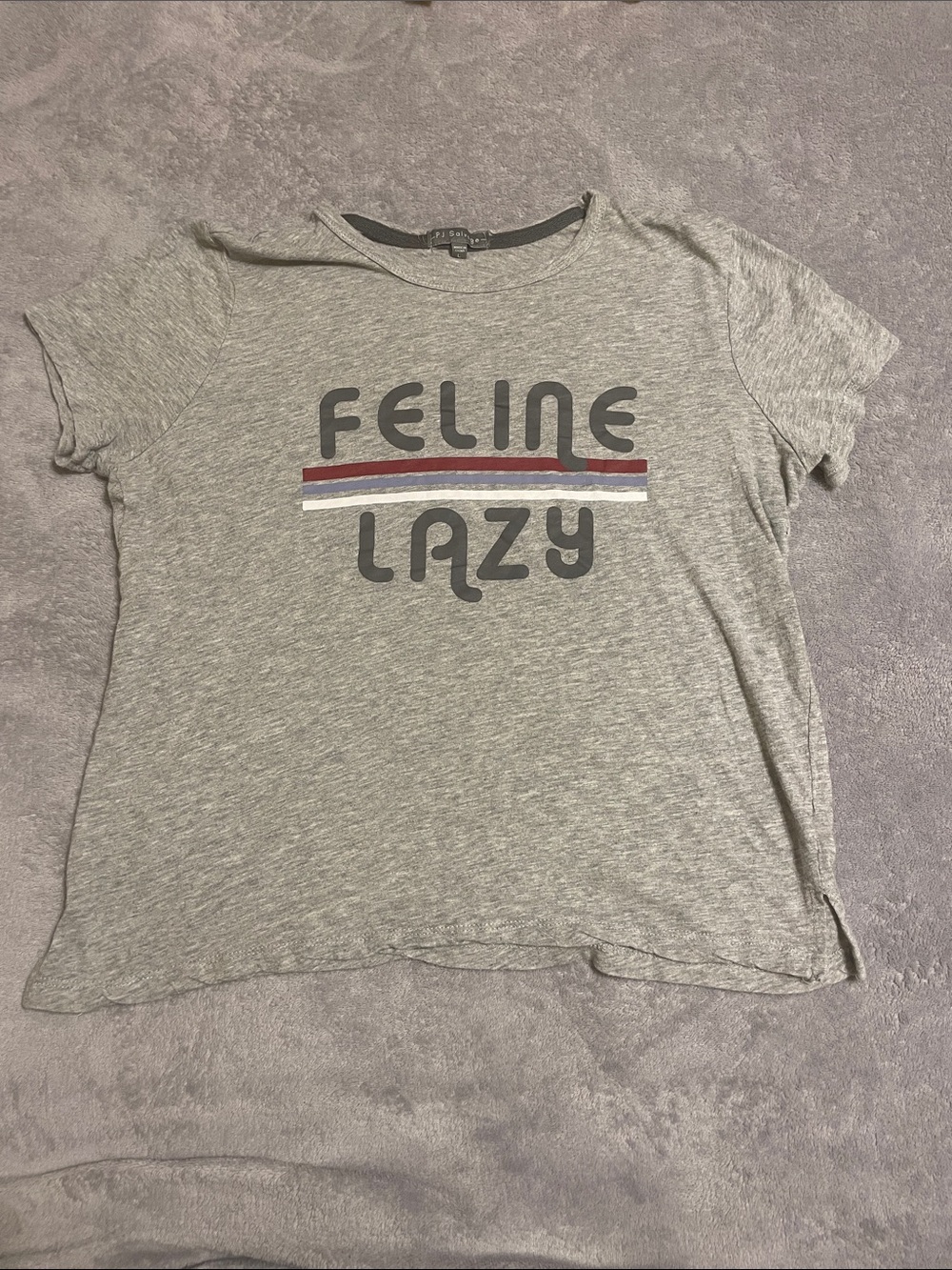 PJ Salvage Gray 'Feline Lazy' Tee with Red, White & Blue Stripes